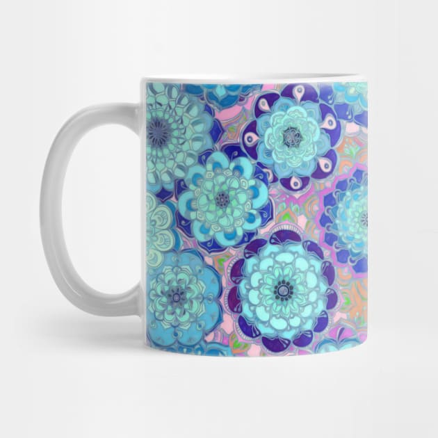 Radiant Cyan & Purple Stained Glass Floral Mandalas by micklyn